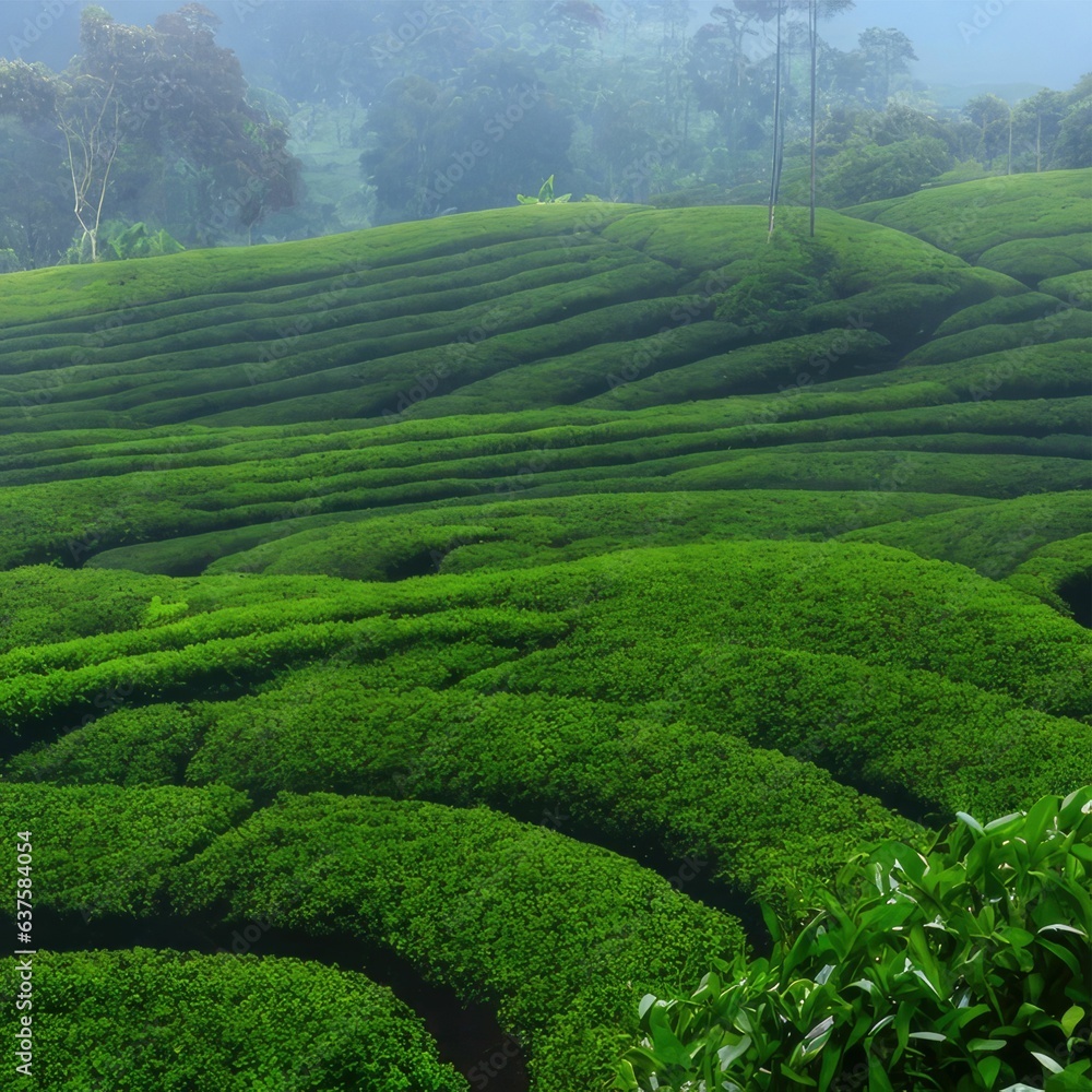 tea plantation landscape lush fresh tea 