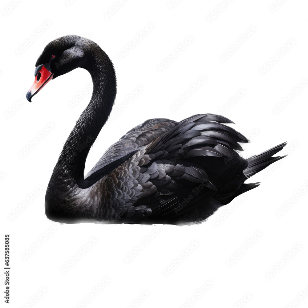 Fototapeta premium a Black swan floating side view in a Wildlife-themed, photorealistic illustration in a PNG, cutout, and isolated. Generative AI
