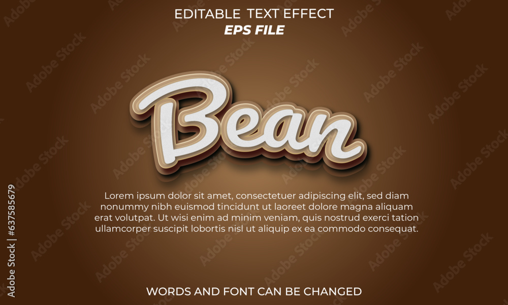 bean 3d text effect, text style, editabled. vector template bean 3d text effect, text style, editabled. vector template