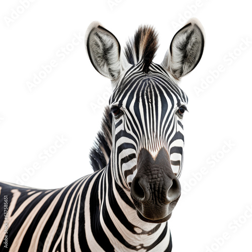 a Zebra portrait frontal view in a Wildlife-themed  photorealistic illustration in a PNG  cutout  and isolated. generative ai