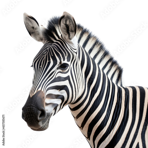 a Zebra portrait 3 4 view in a Wildlife-themed  photorealistic illustration in a PNG  cutout  and isolated. generative AI