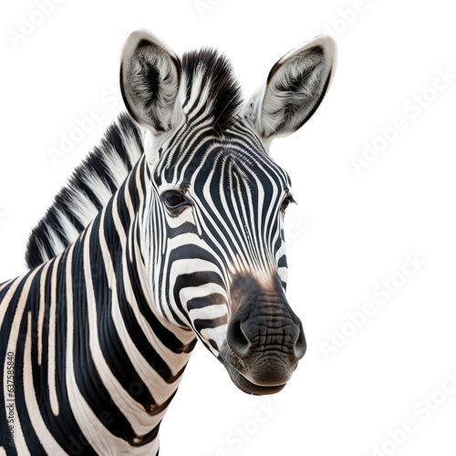 a Zebra portrait 3 4 view in a Wildlife-themed  photorealistic illustration in a PNG  cutout  and isolated. generative AI