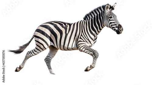 a Zebra running, side view in a Wildlife-themed, photorealistic illustration in a PNG, cutout, and isolated. Generative ai © Purple Penguin GFX