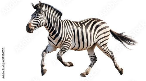 a Zebra running  side view in a Wildlife-themed  photorealistic illustration in a PNG  cutout  and isolated. Generative ai