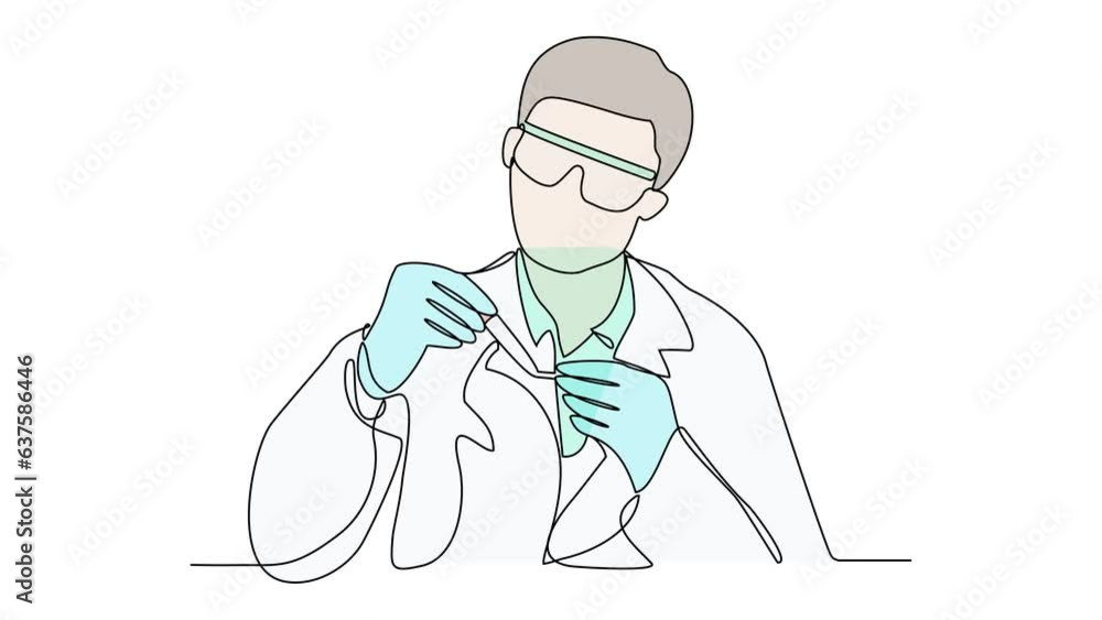 Animated self drawing of scientist do research in the laboratory with white background. Chemical and laboratory design concept illustration in simple linear animation. Science concept full animation Animated self drawing of scientist do research in the laboratory with white background. Chemical and laboratory design concept illustration in simple linear animation. Science concept full animation