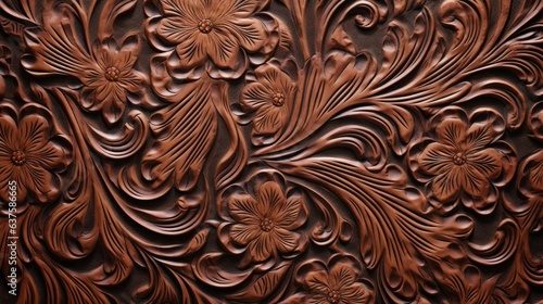an ornamental Abstract Tooled leather, Horizontal background, Ornamental designs, carved and engraved in leather. Ornamental art Abstrac-themed, photorealistic illustrations in JPG. generative ai