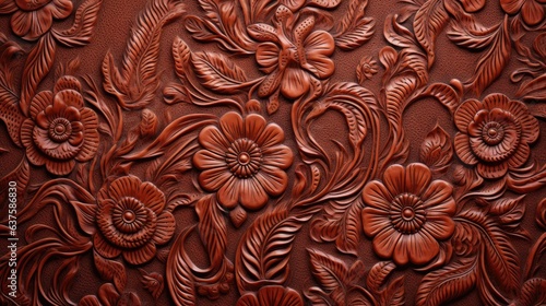 an ornamental Abstract Tooled leather, Horizontal background, Floral designs, and engraved in leather. flow design texture. Abtract-themed, photorealistic illustrations in JPG. Generative ai