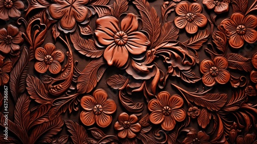 an ornamental Abstract Tooled leather, Horizontal background, Floral designs, and engraved in leather. flow design texture. Abtract-themed, photorealistic illustrations in JPG. Generative ai
