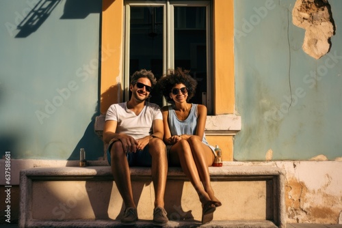 Two travelers taking selfie and taking pictures