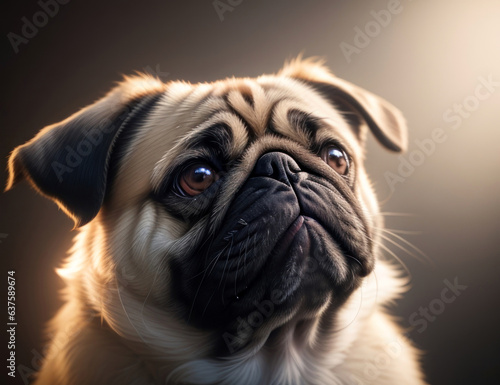 Illustration of a pug with lights from a home studio.Generative AI © 2D_Jungle
