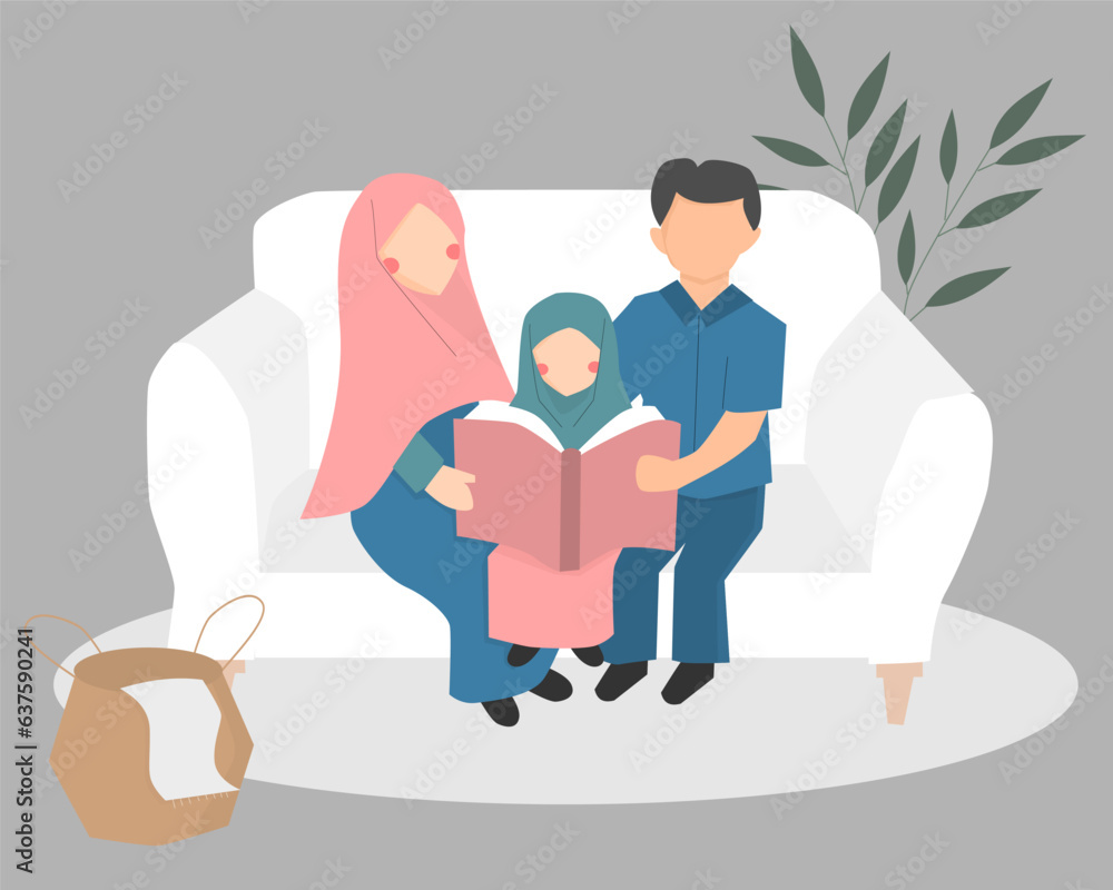 Muslim Family Read A Book Together