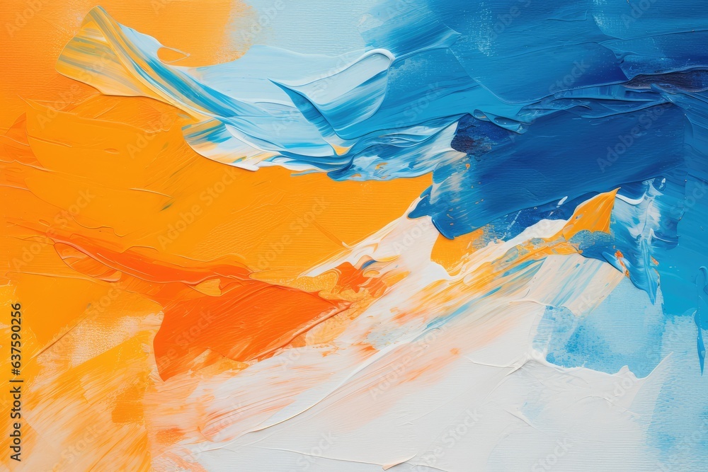 Closeup of abstract rough colorful orange blue art paint background