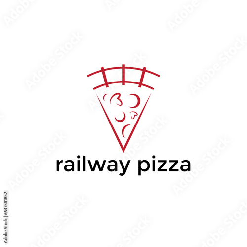 Railway Pizza Concept logo. Savor the journey through flavors and imagination. Vector illustration.
