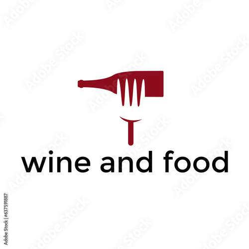 Wine Bottle and Fork Negative Space logo. Crafted with clever subtlety, blending taste and sophistication. Vector illustration.