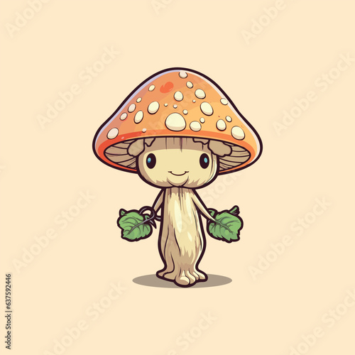 agaricus campestris kawaii cartoon illustration