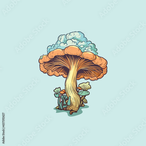 chicken of the woods mushroom kawaii cartoon illustration
