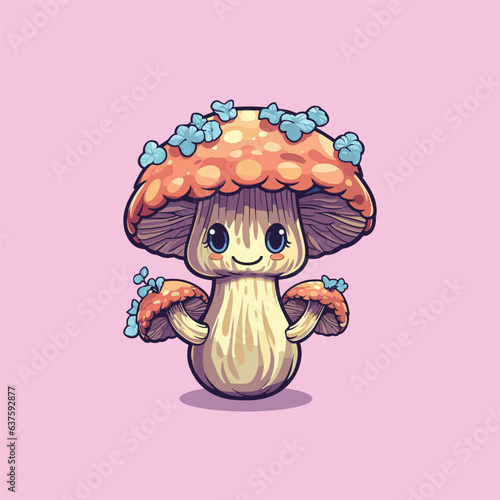 matsutake mushroom kawaii cartoon illustration