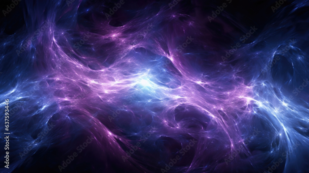 An entanglement of purple and blue s trace across the universe connecting distant energies and distributing matter in the form of power. These intricate patterns of magnetic fields