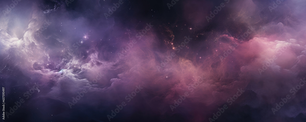 In this otherworldly image interstellar clouds condense into a deep and mysterious purple fog the sp stars in the background creating a striking contrast to the mysterious clouds.