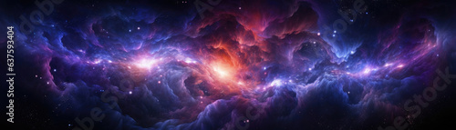 The image stands as a testament to the power of interstellar shockwaves propagating in the universe. A vast field of energy sweeps outward from the center taking on a deep violet and blue tone as it