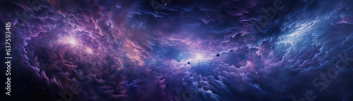 This  captures an intriguing and complex mix of energy and interstellar substances in motion. A vast curtain of blue and violet energy billows out from the center of the image surrounded