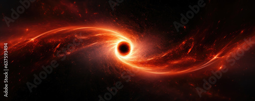 A massive disk of swirling glowing particles surrounds a distant star its center a deep orangered and its outer edges radiating a bluishwhite hue. The bright point of light in the center of the disk photo