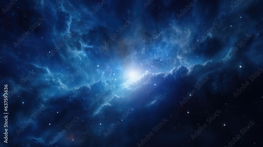 A brilliant blue supergiant star sits at the center of a vibrant gas cloud its beauty and majesty filling the darkness of space. Its illuminated rays of blue light shimmer through the cosmic fog