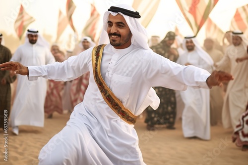 Fototapeta Traditional Emirati male dance Al Ayalah at Al Hosn festival