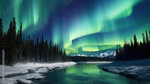 Wallpaper Mural A captivating view of the Aurora Borealis displays shimmering rays of light in shades of pristine blue pulsating with streaks of vibrant green and pastels of salmon. These curtainlike waves of light Torontodigital.ca