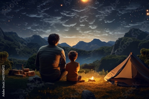 Father and Children Portrait Photo Bonding: Family Love, Togetherness, and Parenting Happiness Through Joyful Playing in the Great Outdoors, Affectionate Care, and Supportive Dad and Kid Guidance