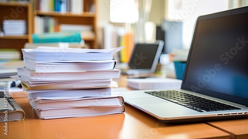 Wallpaper Mural A neatly organized desk with a computer, keyboard, and stack of documents. Torontodigital.ca