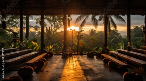 Peaceful yoga studio located in a tropical forest