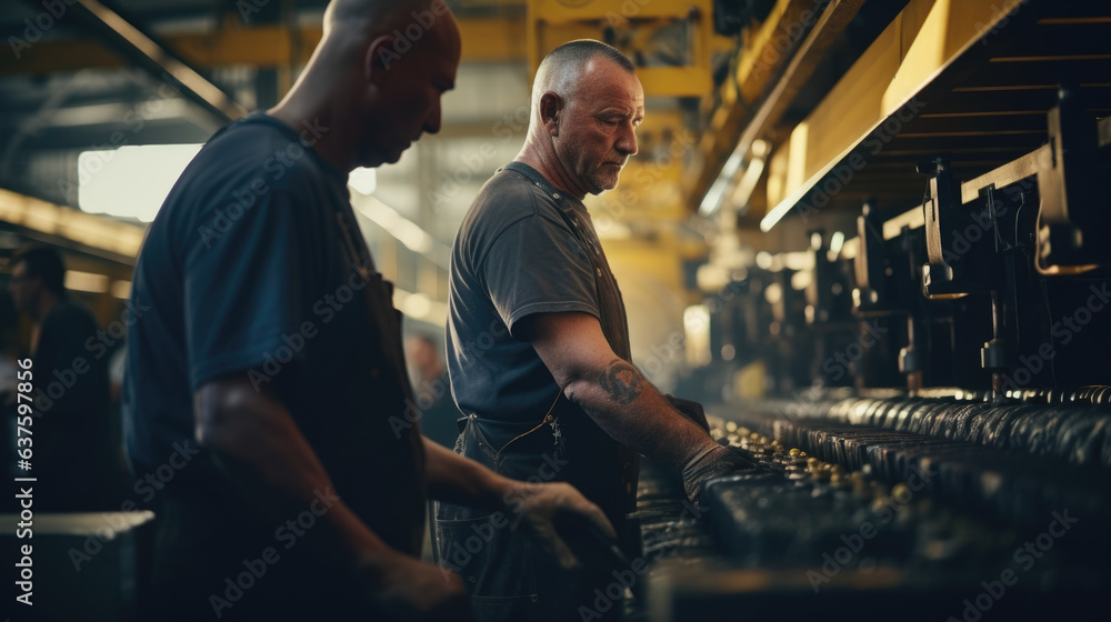 An Assembly Line Worker stands in contrast against the calm and ordered machinery their hands clenched firmly in concentration of the job at hand. An Assembly Line Worker stands in contrast against the calm and ordered machinery their hands clenched firmly in concentration of the job at hand.
