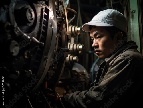 The Machinery Mechanic stands immersed in their work the steady hum of machinery serving to amplify the focused glint in their eyes.