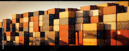 The towering mass of containers in the yard becomes a mountain of steel in the tall thin shadows of the afternoon sun.