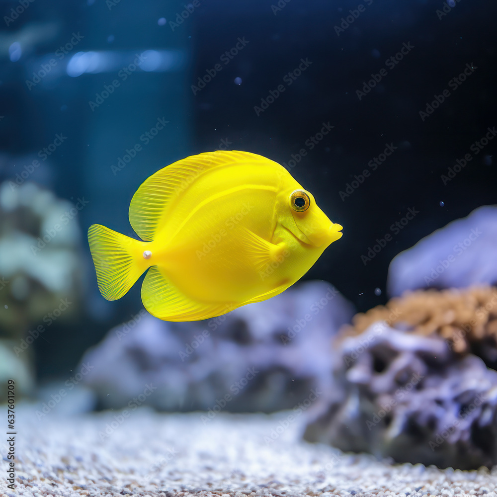 lifestyle photo yellow tang fish in aquarium lifestyle photo yellow tang fish in aquarium