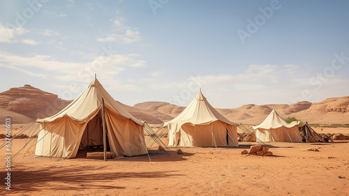 Authentic Bedouin-style tents placed within the desert s heat