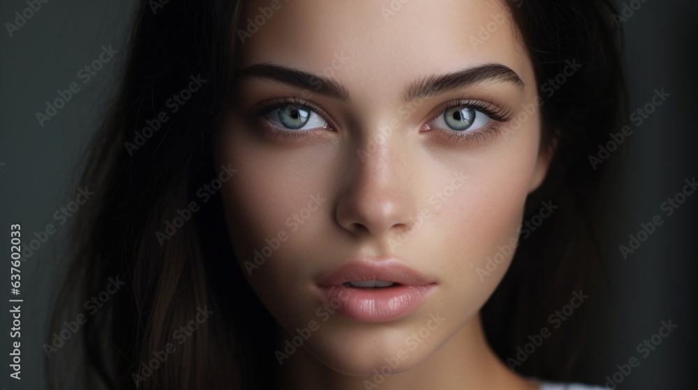 brunette woman with a captivating smile and glamorous makeup in a close-up portrait brunette woman with a captivating smile and glamorous makeup in a close-up portrait