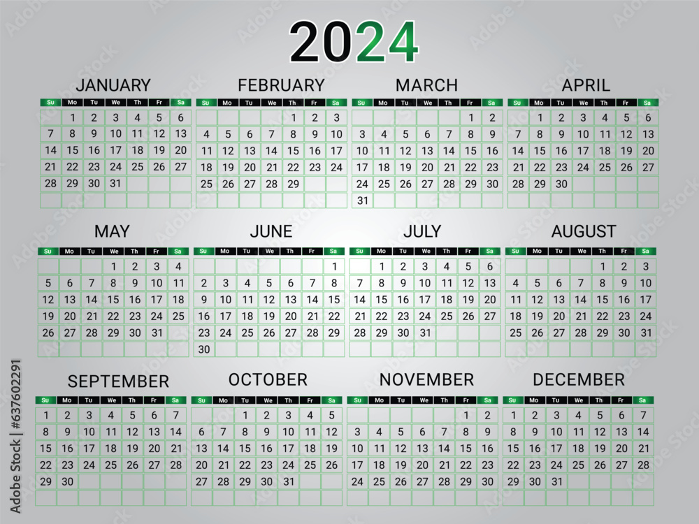calendar for 2024 2024 Calendar year vector illustration. week starts