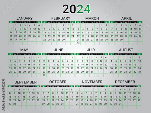 calendar for 2024 
2024 Calendar year vector illustration. week starts on Sunday, Simple planner design template, desk calendar 2024 year, wall calendar 2024 template, print media, advertisement