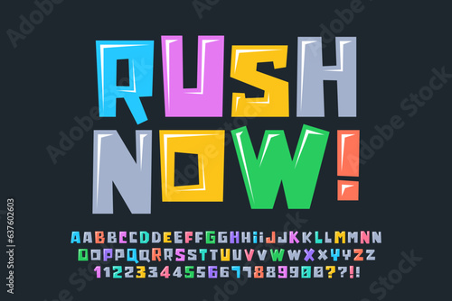 Playful comical original alphabet design, colorful, typeface.