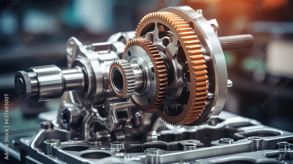 Precisely Engineered Gears: Close-up view of intricate metal gears, showcasing precision engineering and mechanical complexity. The orange and silver tones create a visually striking contrast. Precisely Engineered Gears: Close-up view of intricate metal gears, showcasing precision engineering and mechanical complexity. The orange and silver tones create a visually striking contrast.
