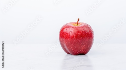 A solitary red apple resting on a blank white canvas.