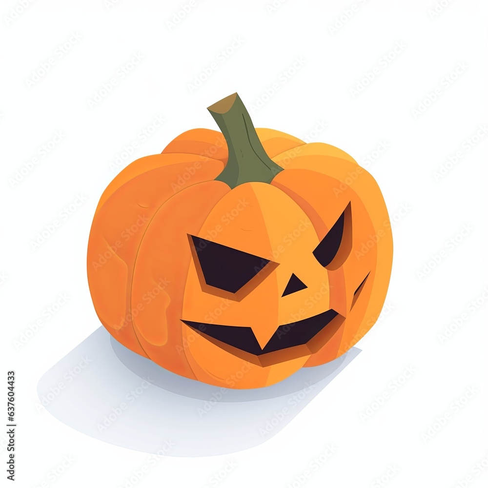 Halloween pumpkin, jack-o-lantern, isolated on white background, isometric view, flat illustration style Halloween pumpkin, jack-o-lantern, isolated on white background, isometric view, flat illustration style