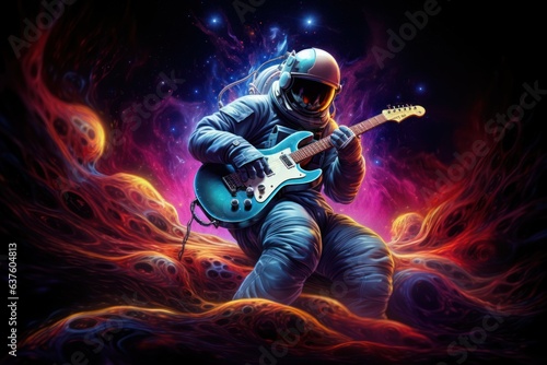 Astral Serenades: The Guitarist of the Cosmos, an Astronaut's Melodic Reverie on a Lunar Summit, Creating a Chromatic Symphony with Sound Waves and Stars 