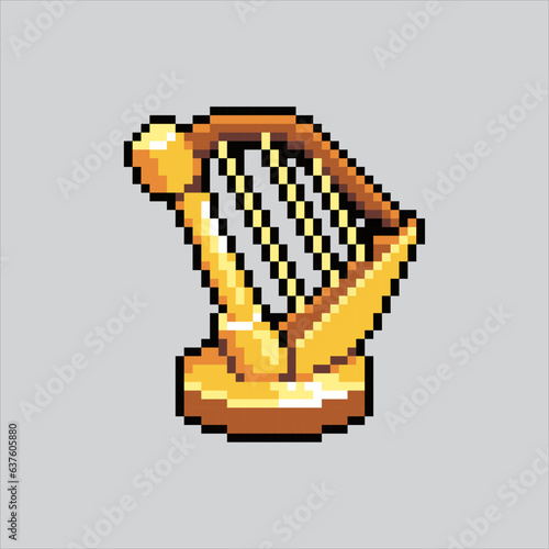 Pixel art illustration Harpa. Pixelated Harpa. Harpa music icon pixelated
for the pixel art game and icon for website and video game. old school retro.