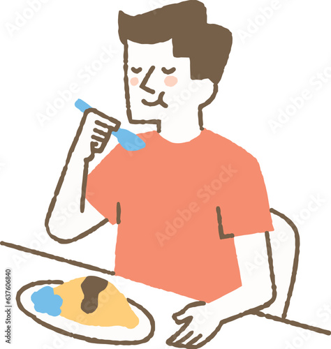 オムライスを食べているお父さん_色