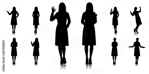 Silhouette of female healthcare worker. Happy smiling doctor with a stethoscope. A doctor in a white coat poses. Different color options. Vector flat style illustration set isolated on white