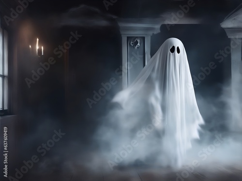 怖いお化け屋敷、不気味な幽霊、背景｜scary haunted house, spooky ghost, background. Generative AI © happy Wu 
