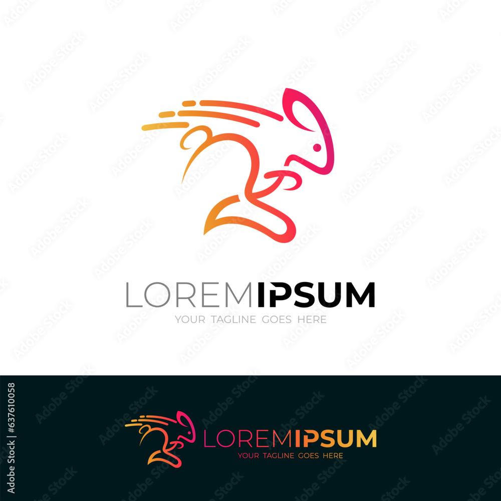 Rabbit logo with line design, Running icon Rabbit logo with line design, Running icon